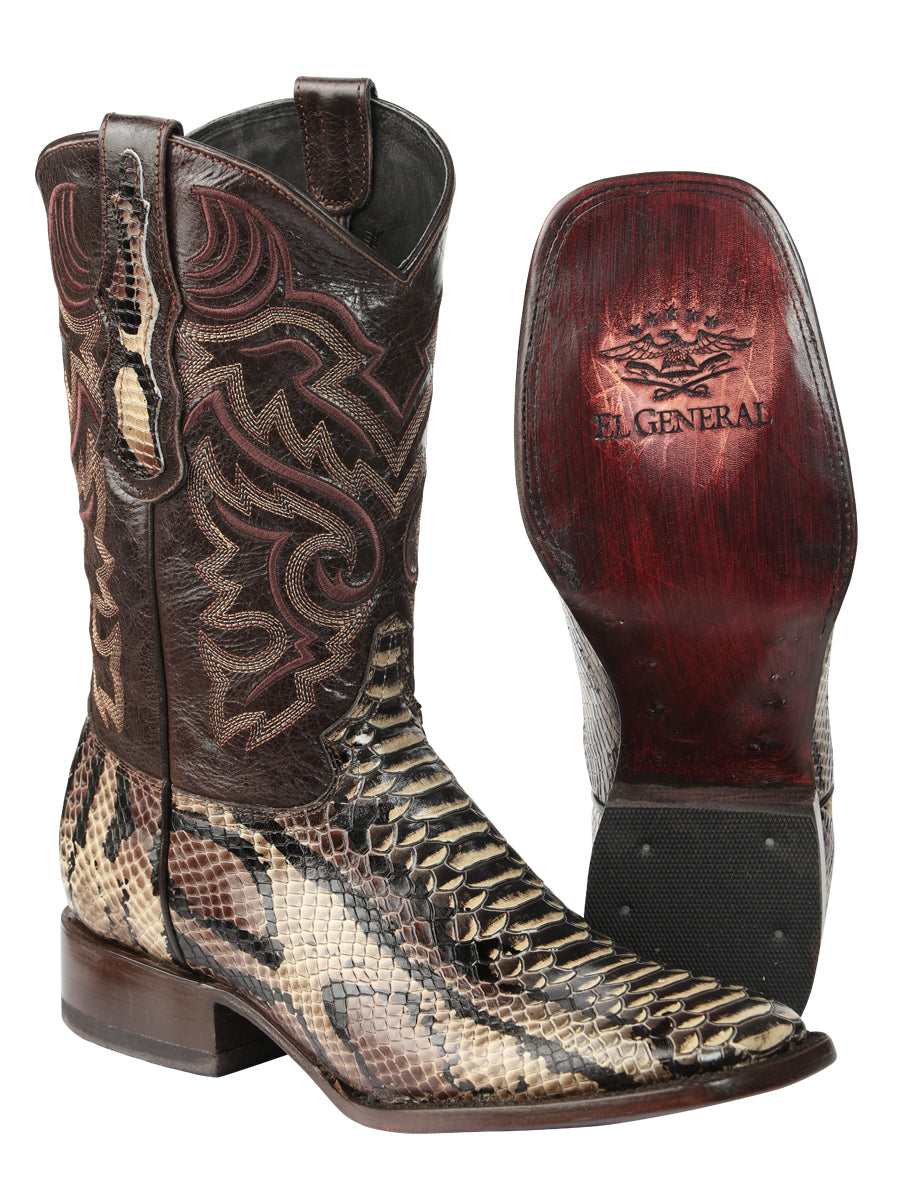 El General Men’s Python Imitation Rodeo Boots - Brown 45528